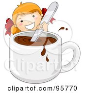 Cute Little Girl Stirring A Giant Cup Of Hot Cocoa