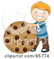 Poster, Art Print Of Cute Caucasian Boy Rolling A Giant Chocolate Chip Cookie