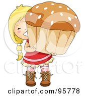 Cute Little Girl Carrying A Large Cupcake Or Muffin