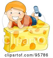 Poster, Art Print Of Cute Caucasian Boy Resting On Top Of A Cheese Wedge