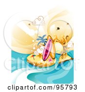 Poster, Art Print Of Royalty-Free Rf Clipart Illustration Of Two Surfboards And Starfish On A Sunny Tropical Island