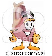 Clipart Picture Of A Heart Organ Mascot Cartoon Character Pointing At The Viewer by Toons4Biz
