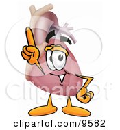 Clipart Picture Of A Heart Organ Mascot Cartoon Character Pointing Upwards by Toons4Biz
