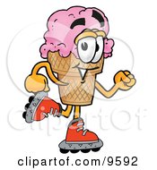 Ice Cream Cone Mascot Cartoon Character Roller Blading On Inline Skates