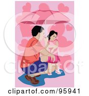 Royalty Free RF Clipart Illustration Of A Father Holding An Umbrella Over His Daughter