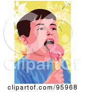 Poster, Art Print Of Little Boy Enjoying An Ice Cream Cone - 1