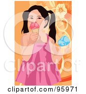 Royalty Free RF Clipart Illustration Of A Little Girl Enjoying An Ice Cream Cone 3 by mayawizard101
