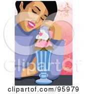Royalty Free RF Clipart Illustration Of A Woman Eating An Ice Cream Sundae by mayawizard101