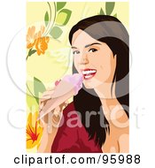 Royalty Free RF Clipart Illustration Of A Woman Enjoying An Ice Cream Cone 2