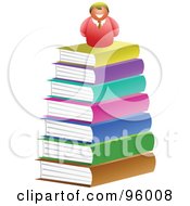 Poster, Art Print Of Happy Man On Top Of A Big Book Pile