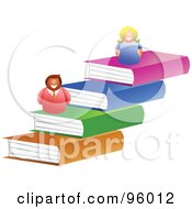 Poster, Art Print Of Happy Man And Woman On Top Of Steps Of Books