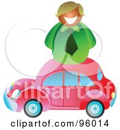 Royalty Free RF Clipart Illustration Of A Happy Salesman Over A Red Car