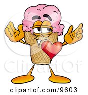Clipart Picture Of An Ice Cream Cone Mascot Cartoon Character With His Heart Beating Out Of His Chest by Toons4Biz