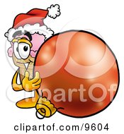 Poster, Art Print Of Ice Cream Cone Mascot Cartoon Character Wearing A Santa Hat Standing With A Christmas Bauble