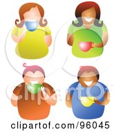 Royalty Free RF Clipart Illustration Of A Digital Collage Of Men And Women Holding And Sipping From Coffee Cups