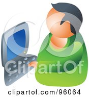 Royalty Free RF Clipart Illustration Of A Faceless Business Man Using A Computer