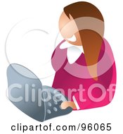 Poster, Art Print Of Brunette Faceless Business Woman Using A Computer