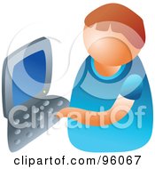 Royalty Free RF Clipart Illustration Of A Faceless Little Boy Using A Laptop