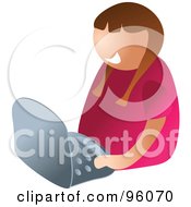 Poster, Art Print Of Faceless Little Brunette Girl Using A Laptop