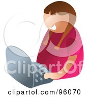 Royalty Free RF Clipart Illustration Of A Faceless Little Brunette Girl Using A Laptop