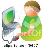 Royalty Free RF Clipart Illustration Of A Faceless Little Boy Using A Personal Computer