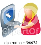 Royalty Free RF Clipart Illustration Of A Faceless Blond Girl Using A Computer