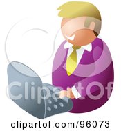 Royalty Free RF Clipart Illustration Of A Blond Faceless Businessman Using A Computer