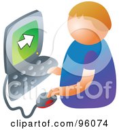 Royalty Free RF Clipart Illustration Of A Faceless Strawberry Blond Boy Using A Computer