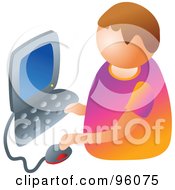 Royalty Free RF Clipart Illustration Of A Faceless Little Boy Using A Desktop Computer