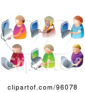 Poster, Art Print Of Digital Collage Of Six Faceless Kids Using Computers