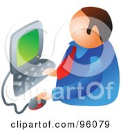 Royalty Free RF Clipart Illustration Of A Faceless Caucasian Businessman Using A Computer