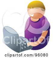 Poster, Art Print Of Faceless Little Blond Boy Using A Laptop