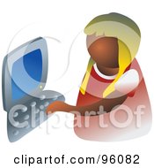 Royalty Free RF Clipart Illustration Of A Faceless Little Girl Using A Laptop