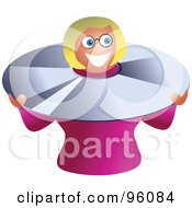 Happy Blond Woman Poking Her Head Through A Giant Cd
