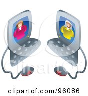 Poster, Art Print Of Royalty-Free Rf Clipart Illustration Of Two Businesswomen Chatting On Computers