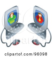 Royalty Free RF Clipart Illustration Of A Business Woman And A Businessman Chatting On Computers by Prawny