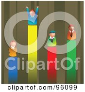 Poster, Art Print Of Competitive Business Men And Women On Different Lines Of A Vertical Bar Graph