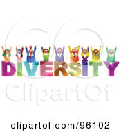 Royalty Free RF Clipart Illustration Of A Happy Business Team Over DIVERSITY by Prawny