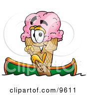Ice Cream Cone Mascot Cartoon Character Rowing A Boat