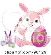 Royalty Free RF Clipart Illustration Of A Cute Pink Easter Bunny Painting A Pink Easter Egg With Vines