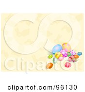 Poster, Art Print Of Group Of Easter Eggs On A Beige Bunny Background