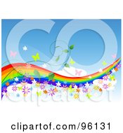 Poster, Art Print Of Rainbow Waving Through The Sky With Butterflies Flowers And Vines