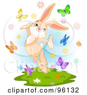 Poster, Art Print Of Happy Spring Time Bunny Jumping With Butterflies