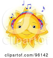 Poster, Art Print Of Cute Sun Face Listening To Music