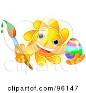 Poster, Art Print Of Cute Sun Face Painting An Easter Egg