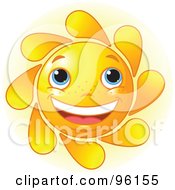Poster, Art Print Of Cute Sun Face With Blue Eyes And A Big Smile