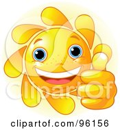 Poster, Art Print Of Cute Sun Face Holding A Thumb Up