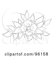 Poster, Art Print Of Outline Of A Blooming Flower Over Leaves