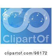 Royalty Free RF Clipart Illustration Of A Blue Background Of Music Notes Flowing Into The Distance by Pushkin