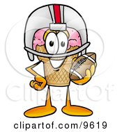 Clipart Picture Of An Ice Cream Cone Mascot Cartoon Character In A Helmet Holding A Football